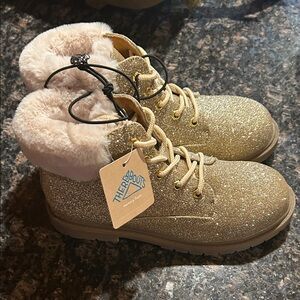 Kids' Gold Glitter Fur-Lined Boots